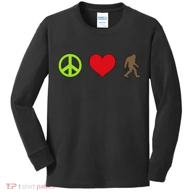 Peace Love Bigfoot Kids Long Sleeve Shirt