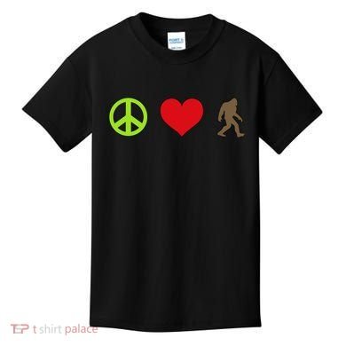 Peace Love Bigfoot  Kids T-Shirt