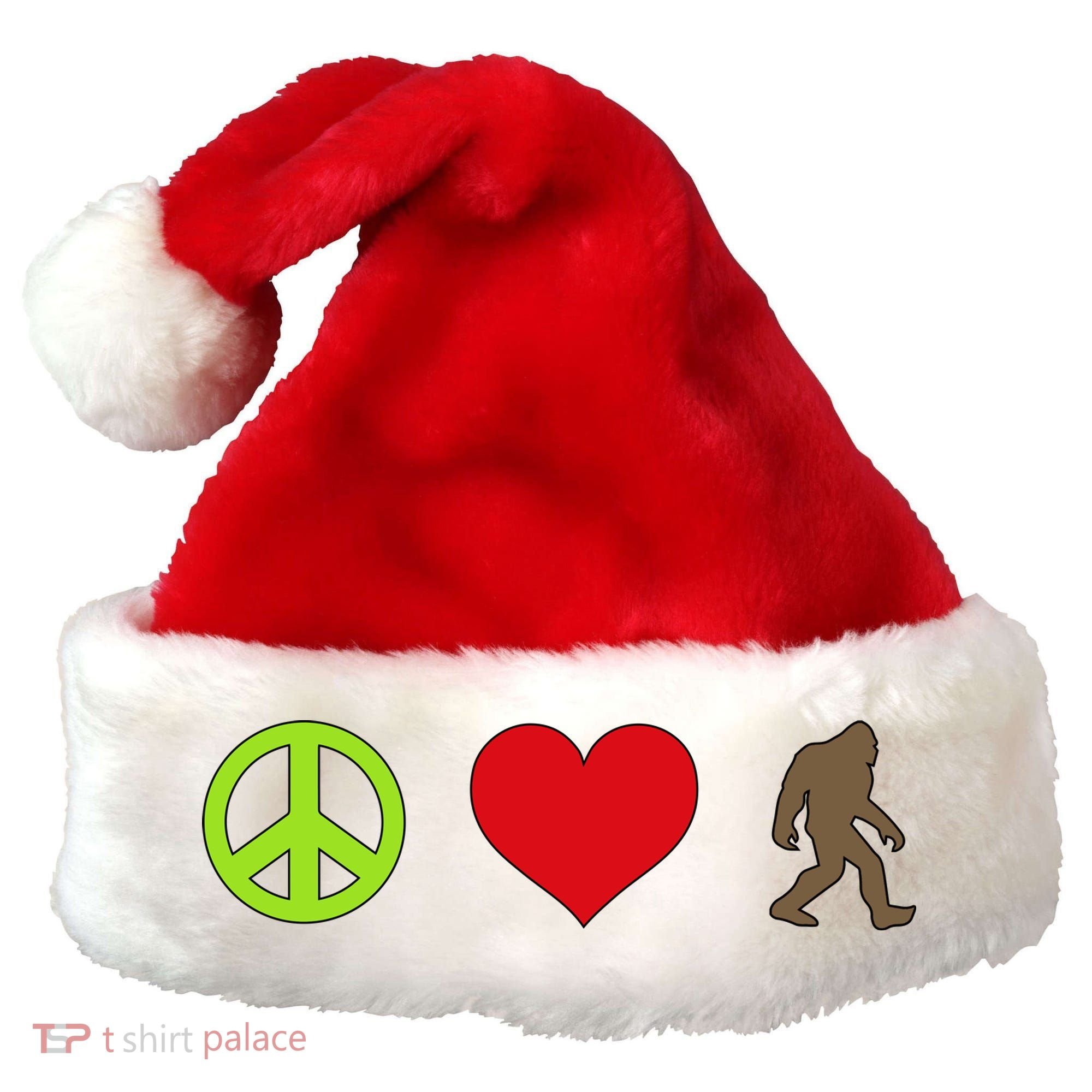 Peace Love Bigfoot  Santa Hat
