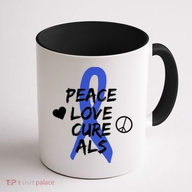 Peace Love Cure ALS Awareness Coffee Mug back