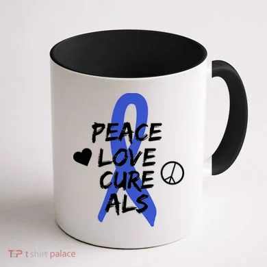 Peace Love Cure ALS Awareness Coffee Mug back