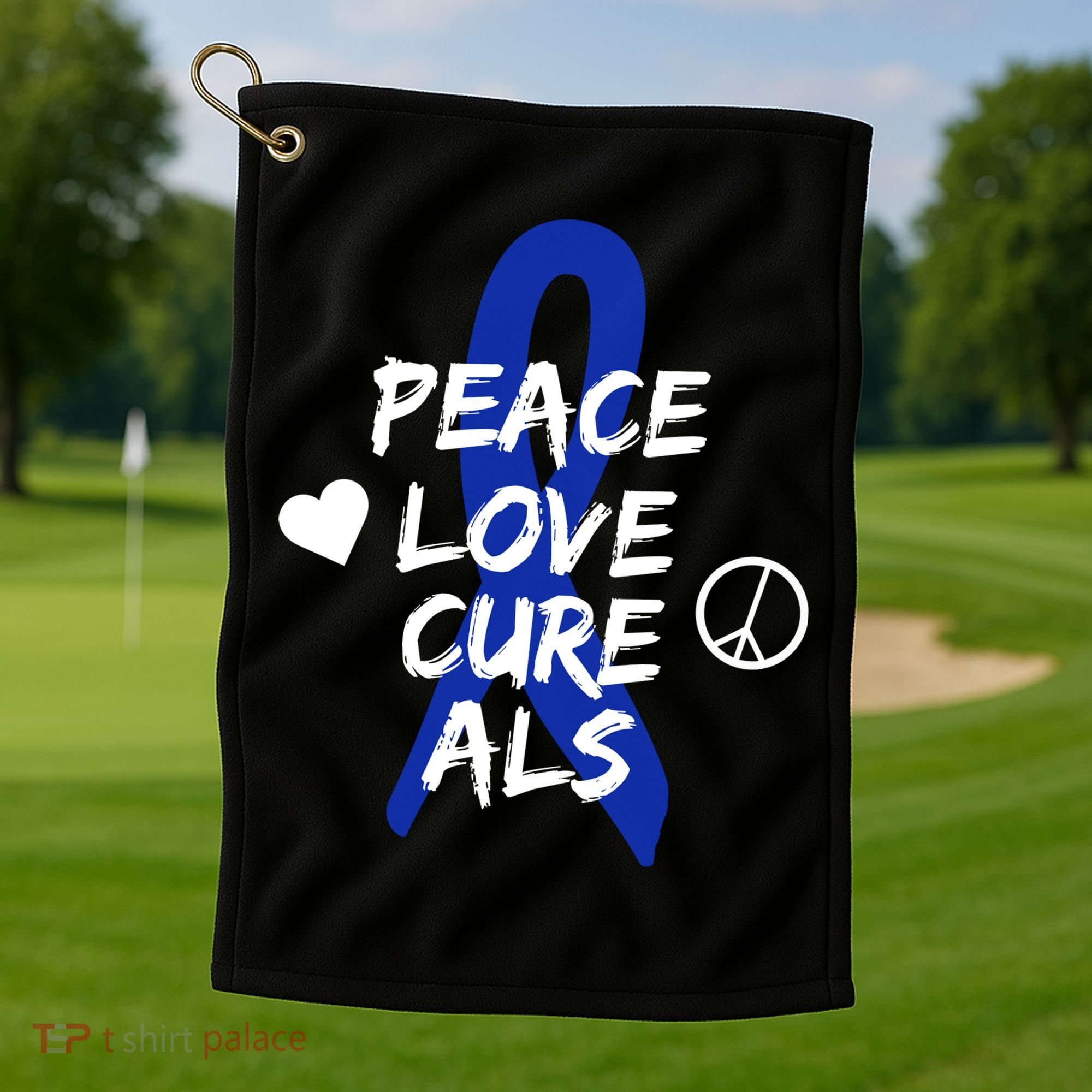 Peace Love Cure ALS Awareness Golf Towel