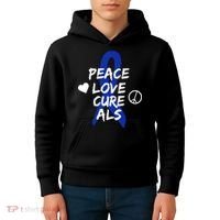 Peace Love Cure ALS Awareness Kids Hoodie thumb 4
