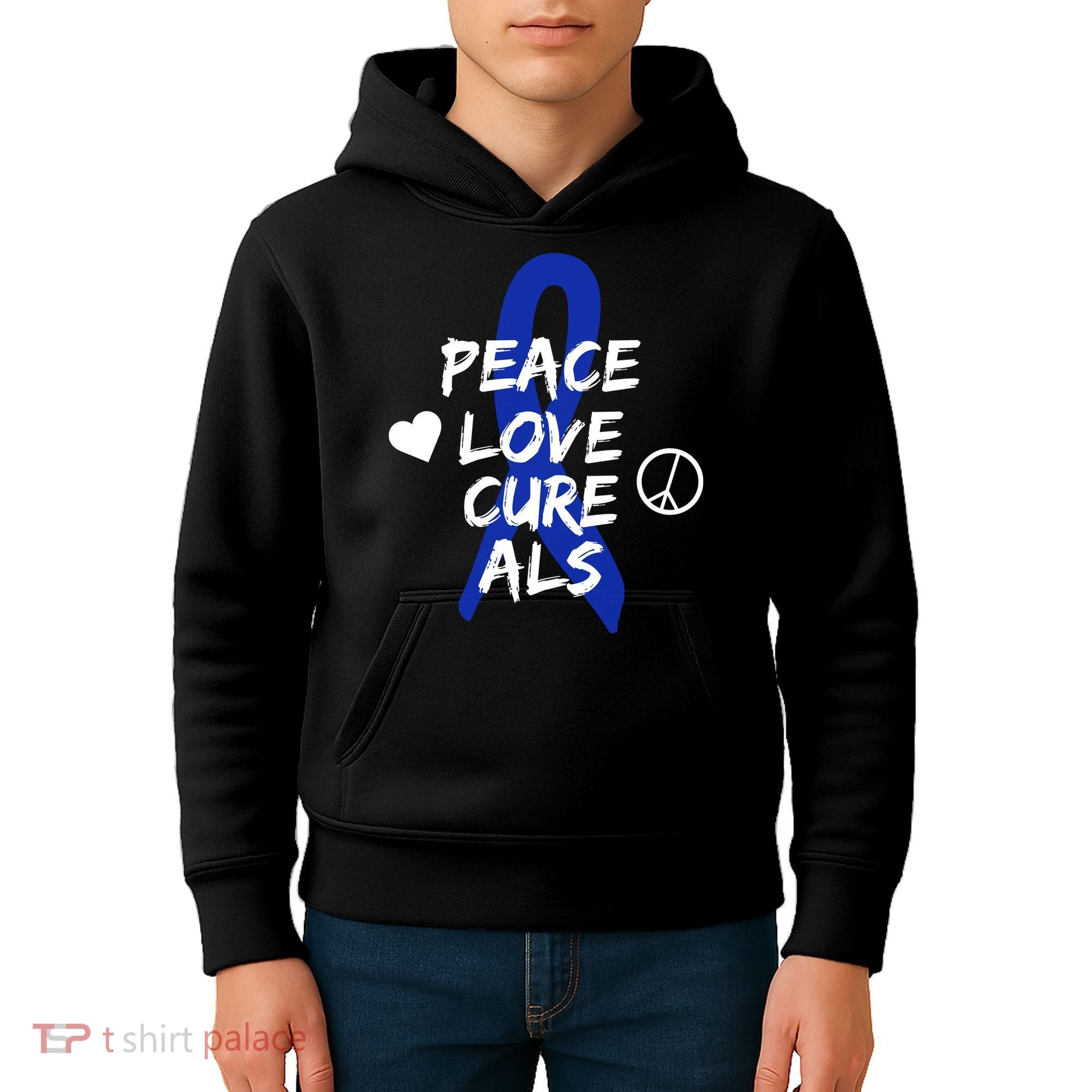 Peace Love Cure ALS Awareness Kids Hoodie