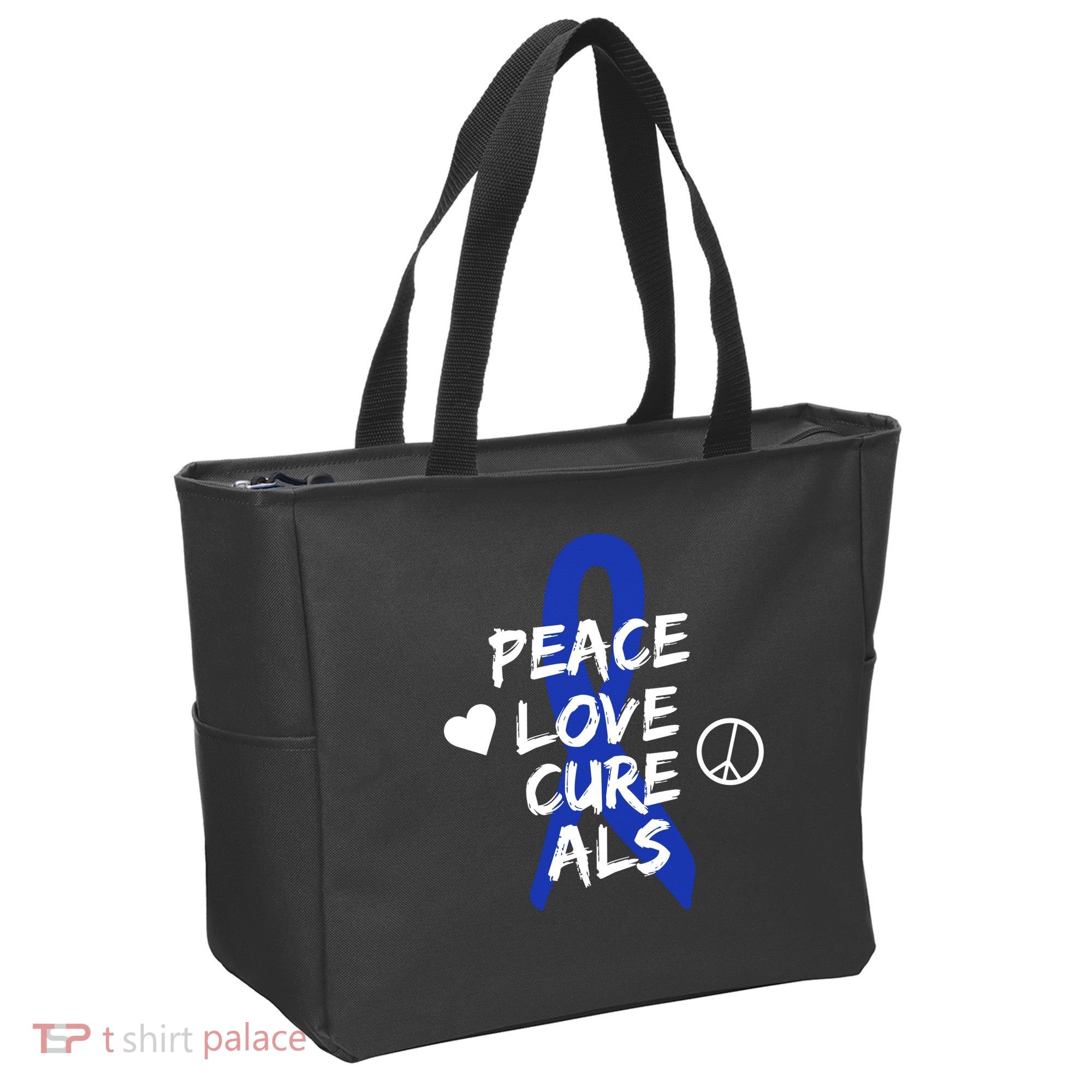 Peace Love Cure ALS Awareness Tote Bag