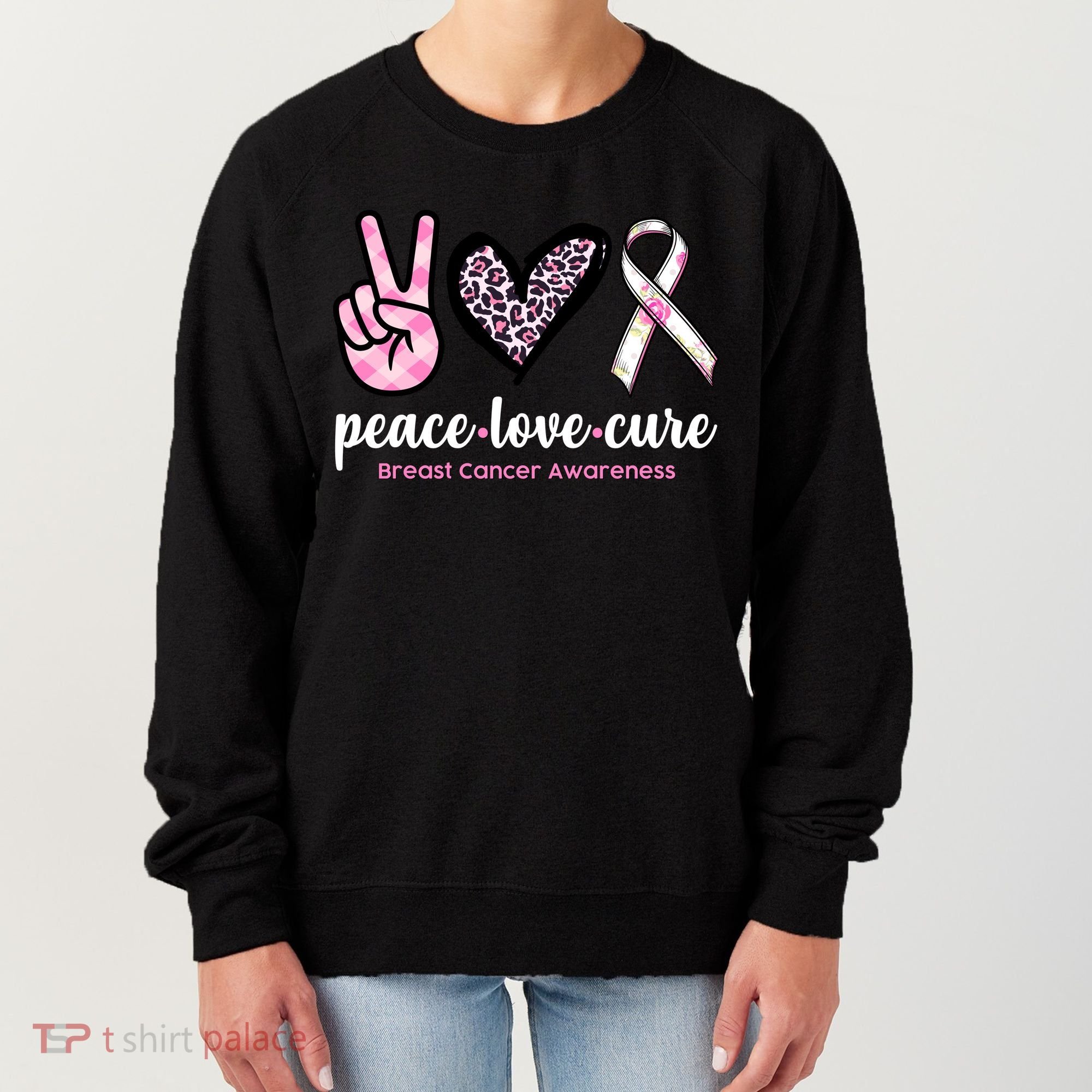Peace Love Cure Breast Cancer Awareness Fashion Patterns Women's Sweatshirt