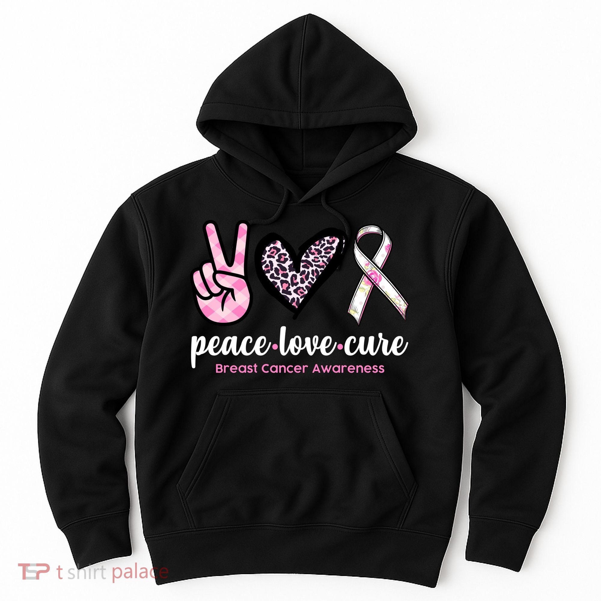 Peace Love Cure Breast Cancer Awareness Fashion Patterns Hoodie