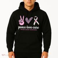 Peace Love Cure Breast Cancer Awareness Fashion Patterns Hoodie thumb 2