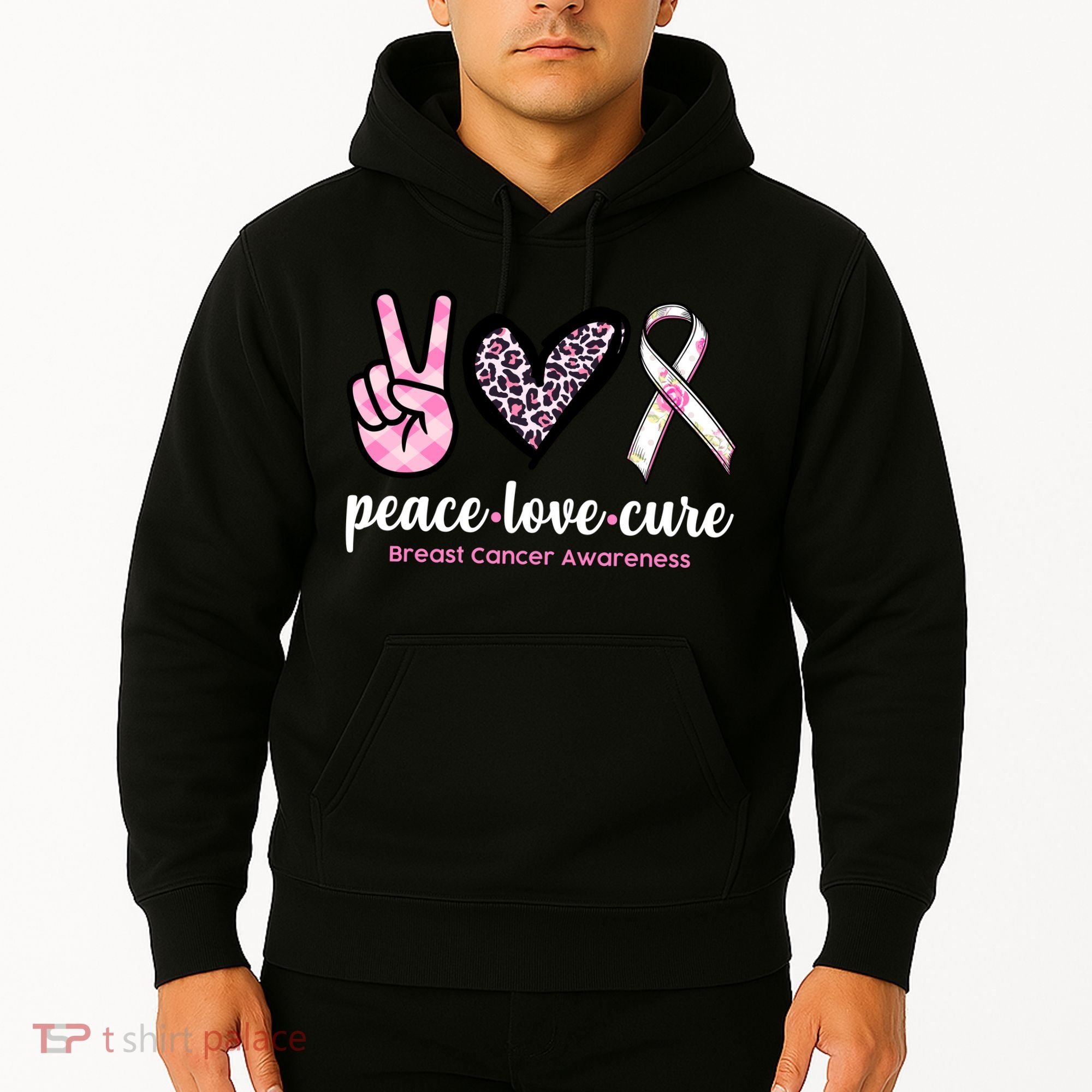 Peace Love Cure Breast Cancer Awareness Fashion Patterns Hoodie