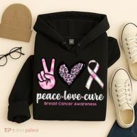 Peace Love Cure Breast Cancer Awareness Fashion Patterns Hoodie thumb 4