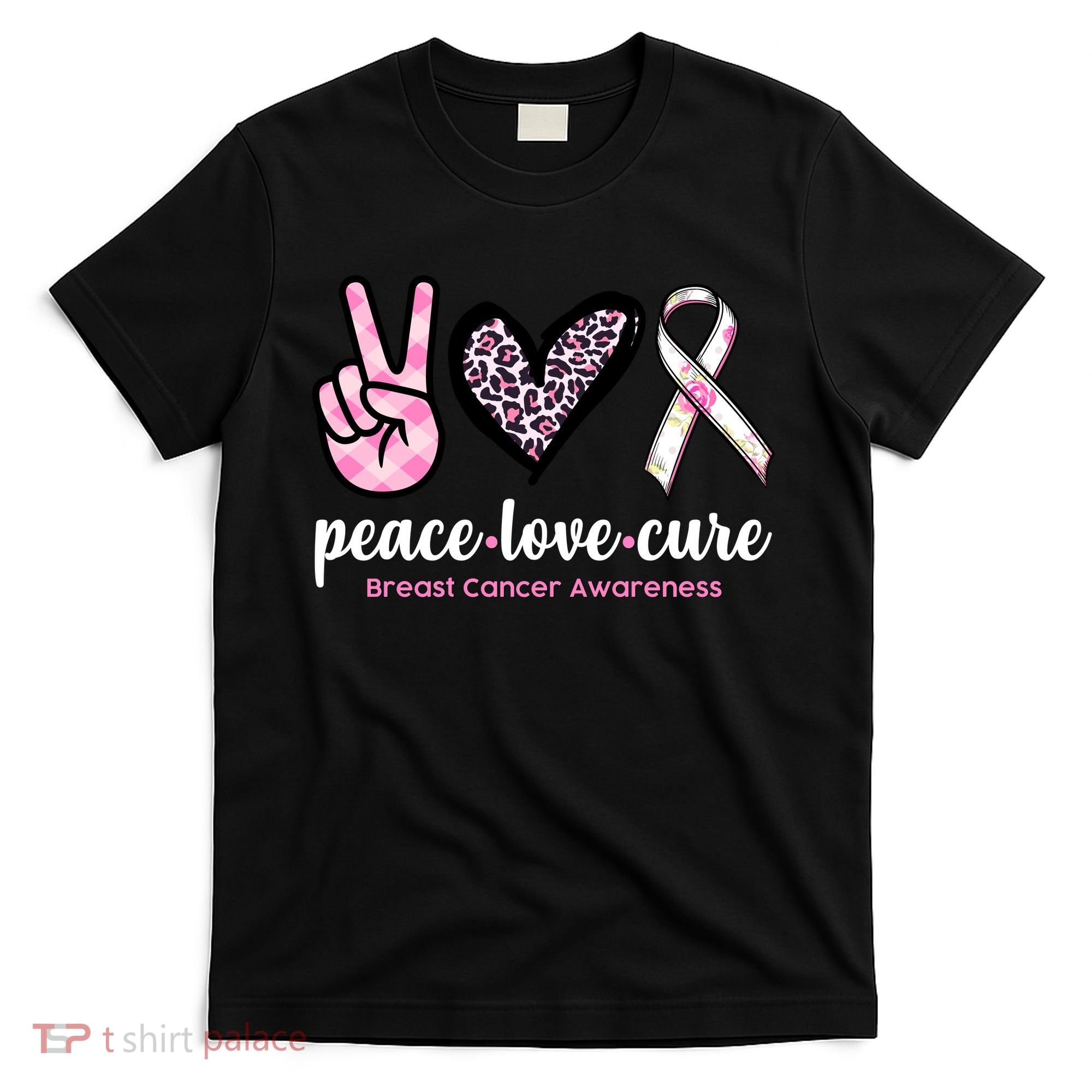 Peace Love Cure Breast Cancer Awareness Fashion Patterns T-Shirt