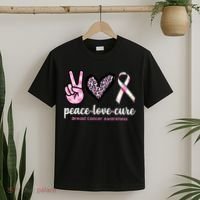 Peace Love Cure Breast Cancer Awareness Fashion Patterns T-Shirt thumb 2