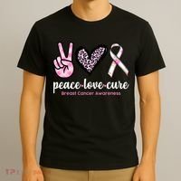 Peace Love Cure Breast Cancer Awareness Fashion Patterns T-Shirt thumb 3