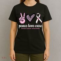 Peace Love Cure Breast Cancer Awareness Fashion Patterns T-Shirt thumb 4