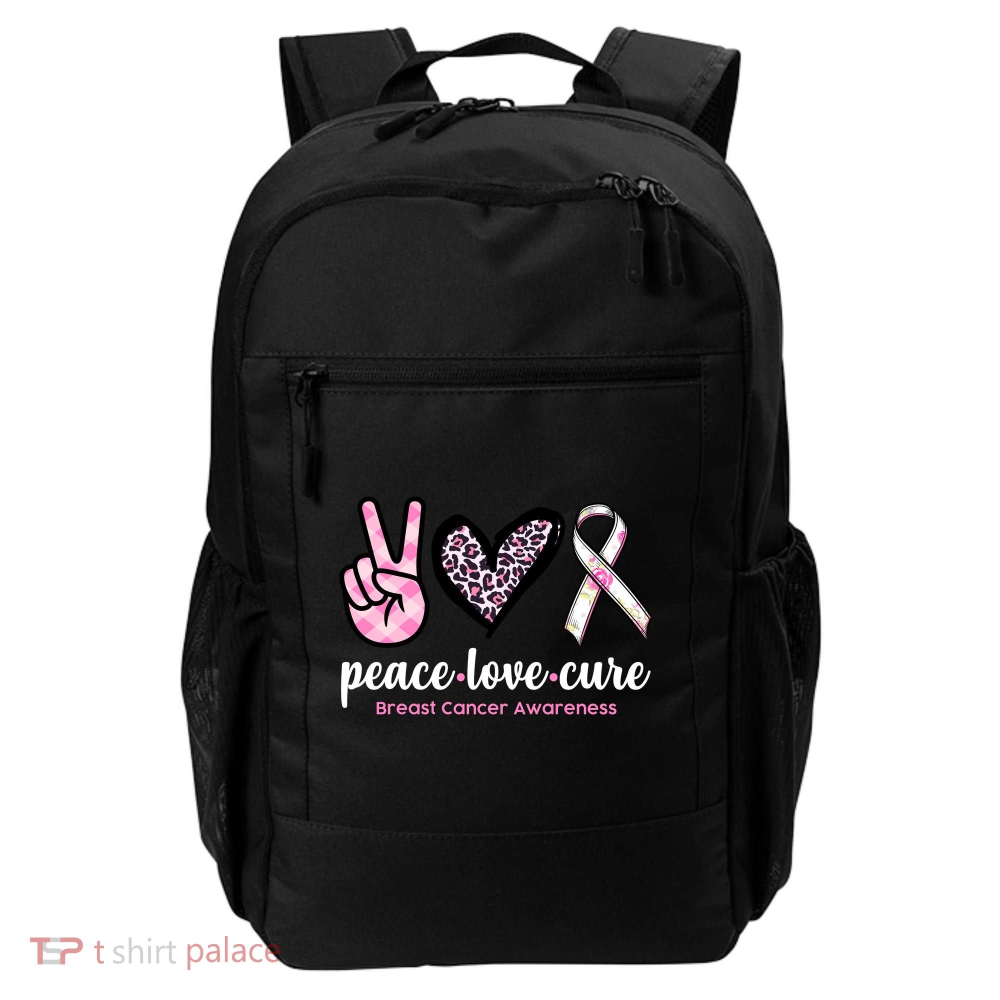 Peace Love Cure Breast Cancer Awareness Fashion Patterns Backpack