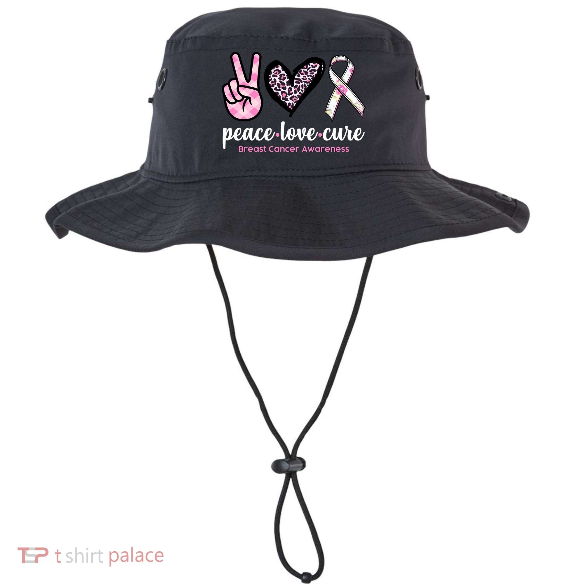 Peace Love Cure Breast Cancer Awareness Fashion Patterns Bucket Hat
