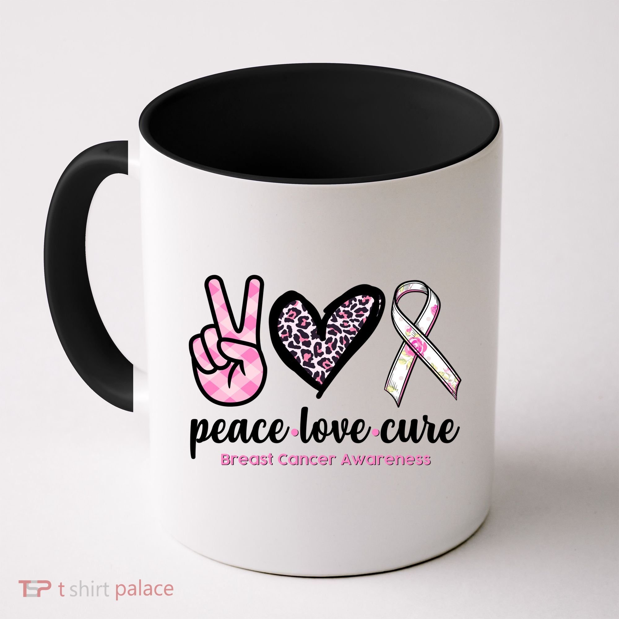 Peace Love Cure Breast Cancer Awareness Fashion Patterns Coffee Mug