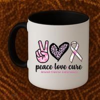 Peace Love Cure Breast Cancer Awareness Fashion Patterns Coffee Mug thumb 2