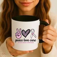 Peace Love Cure Breast Cancer Awareness Fashion Patterns Coffee Mug thumb 3