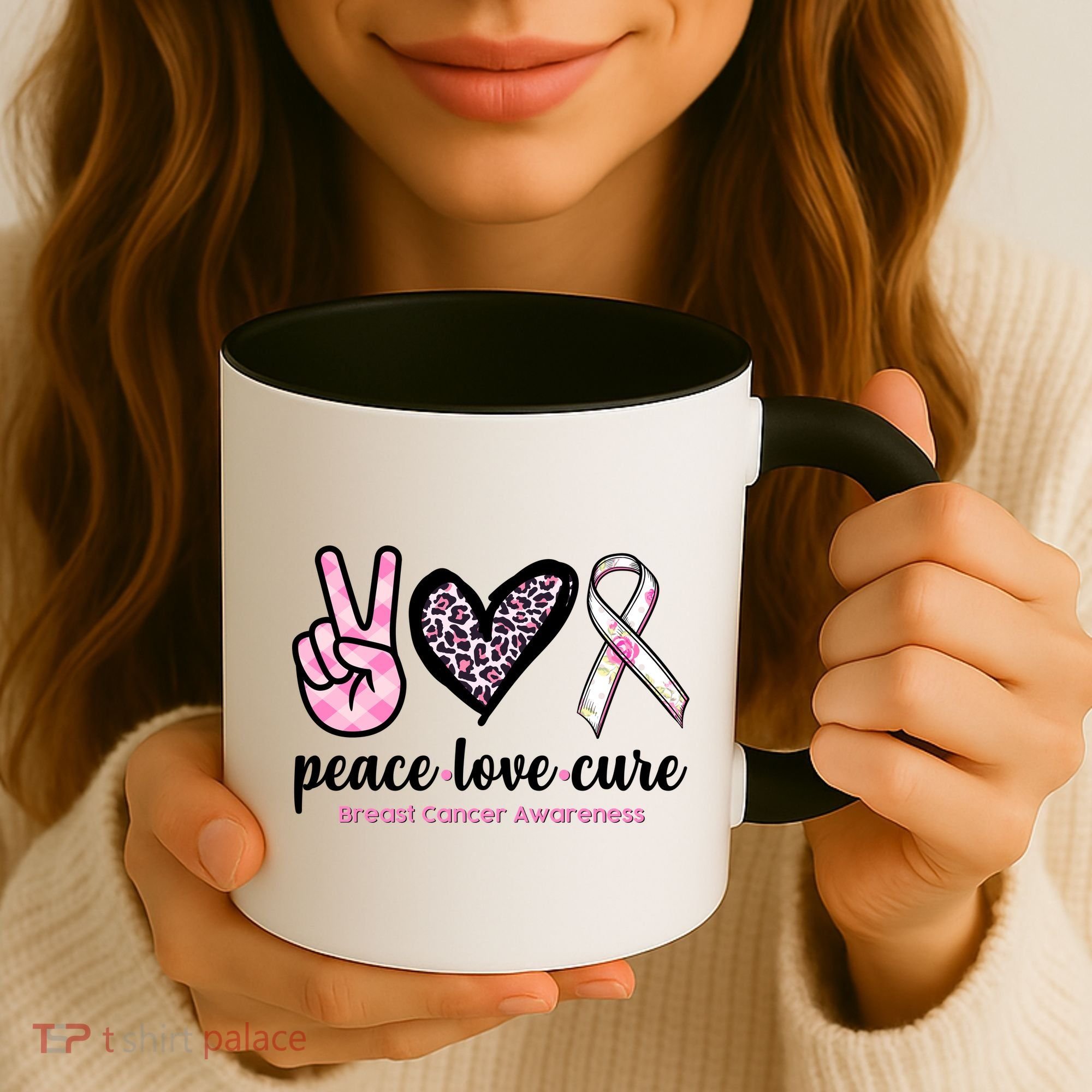 Peace Love Cure Breast Cancer Awareness Fashion Patterns Coffee Mug