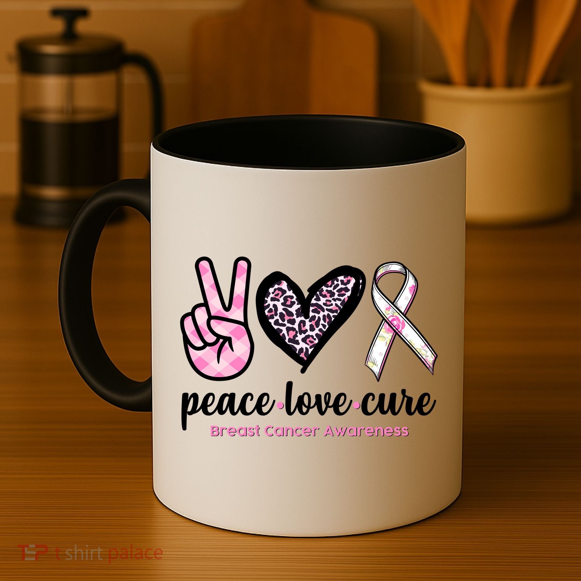 Peace Love Cure Breast Cancer Awareness Fashion Patterns Coffee Mug