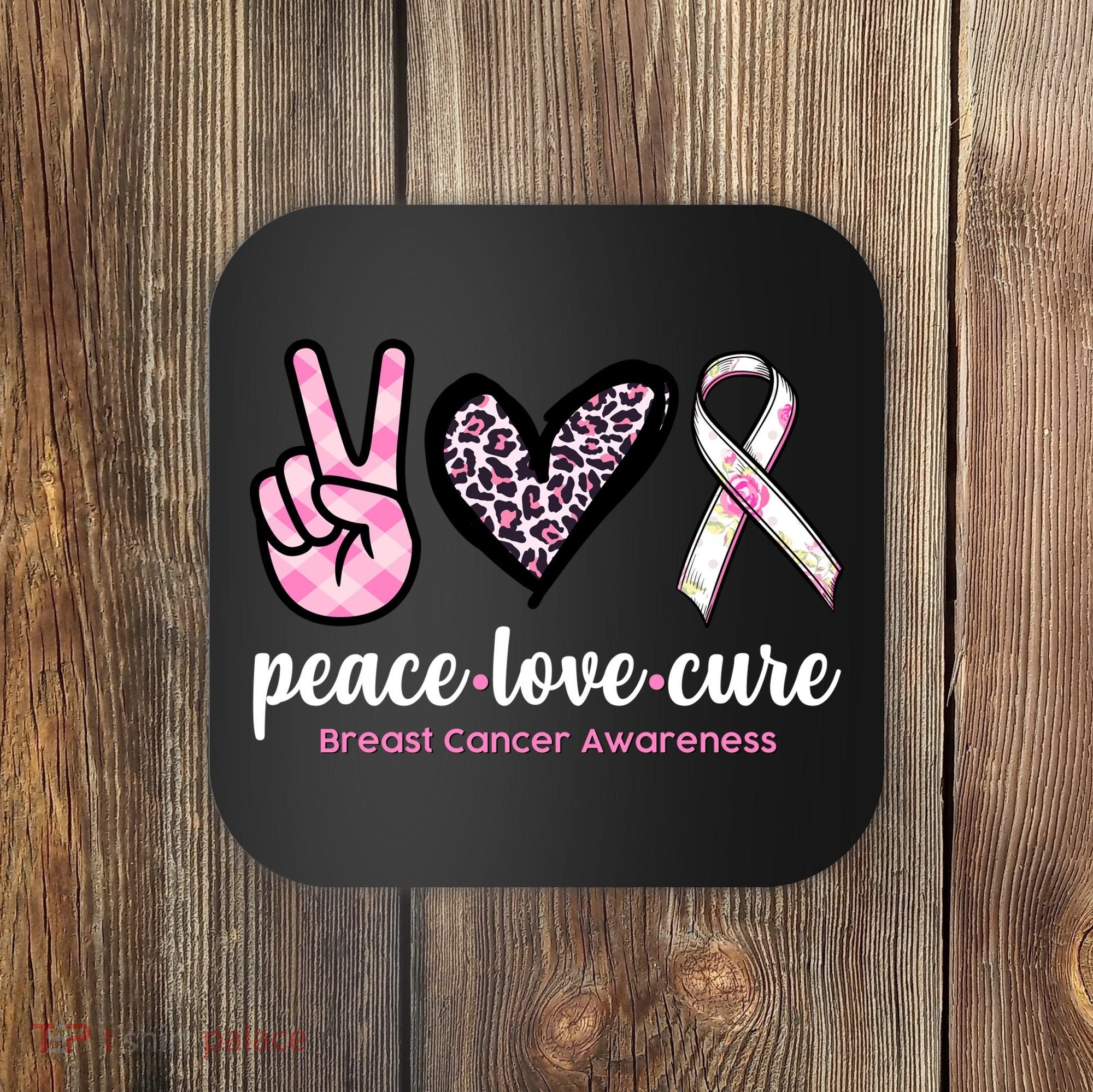 Peace Love Cure Breast Cancer Awareness Fashion Patterns Coaster