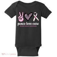 Peace Love Cure Breast Cancer Awareness Fashion Patterns Baby Bodysuit thumb 0