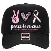 Peace Love Cure Breast Cancer Awareness Fashion Patterns Hat thumb 0
