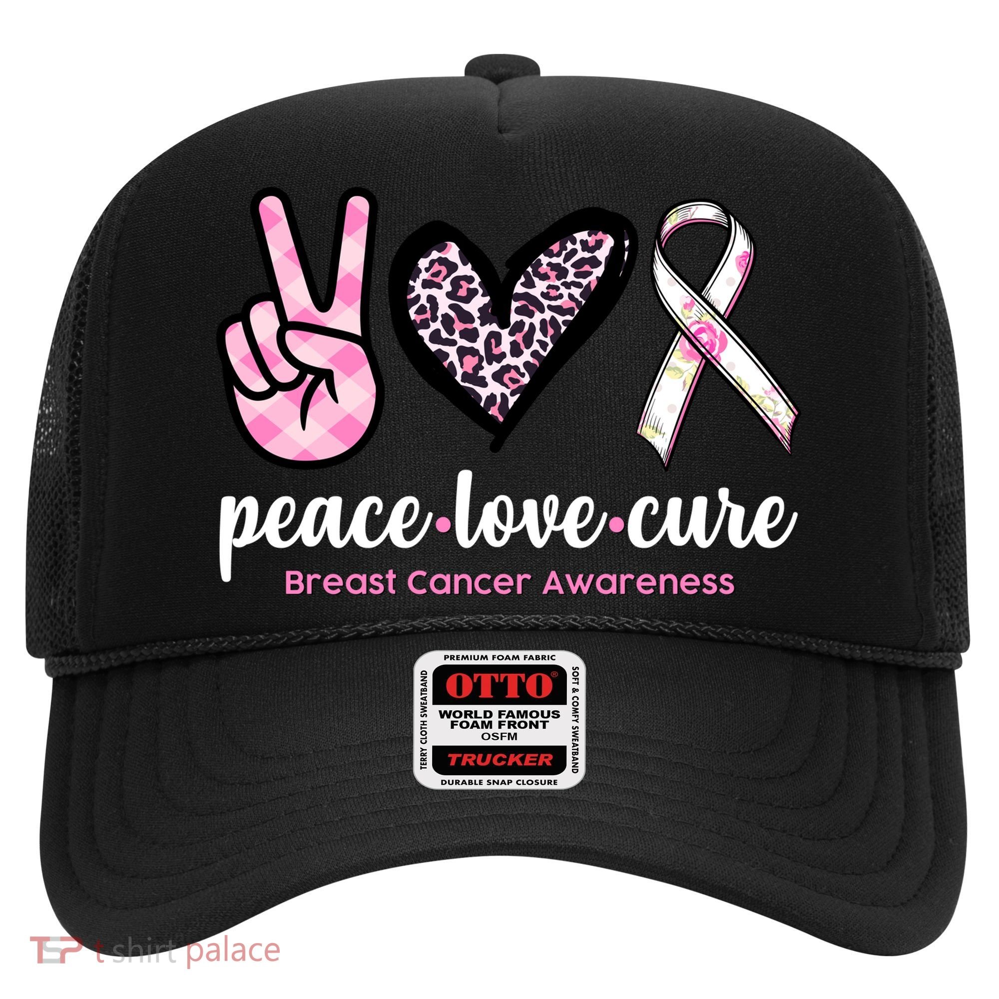 Peace Love Cure Breast Cancer Awareness Fashion Patterns Hat