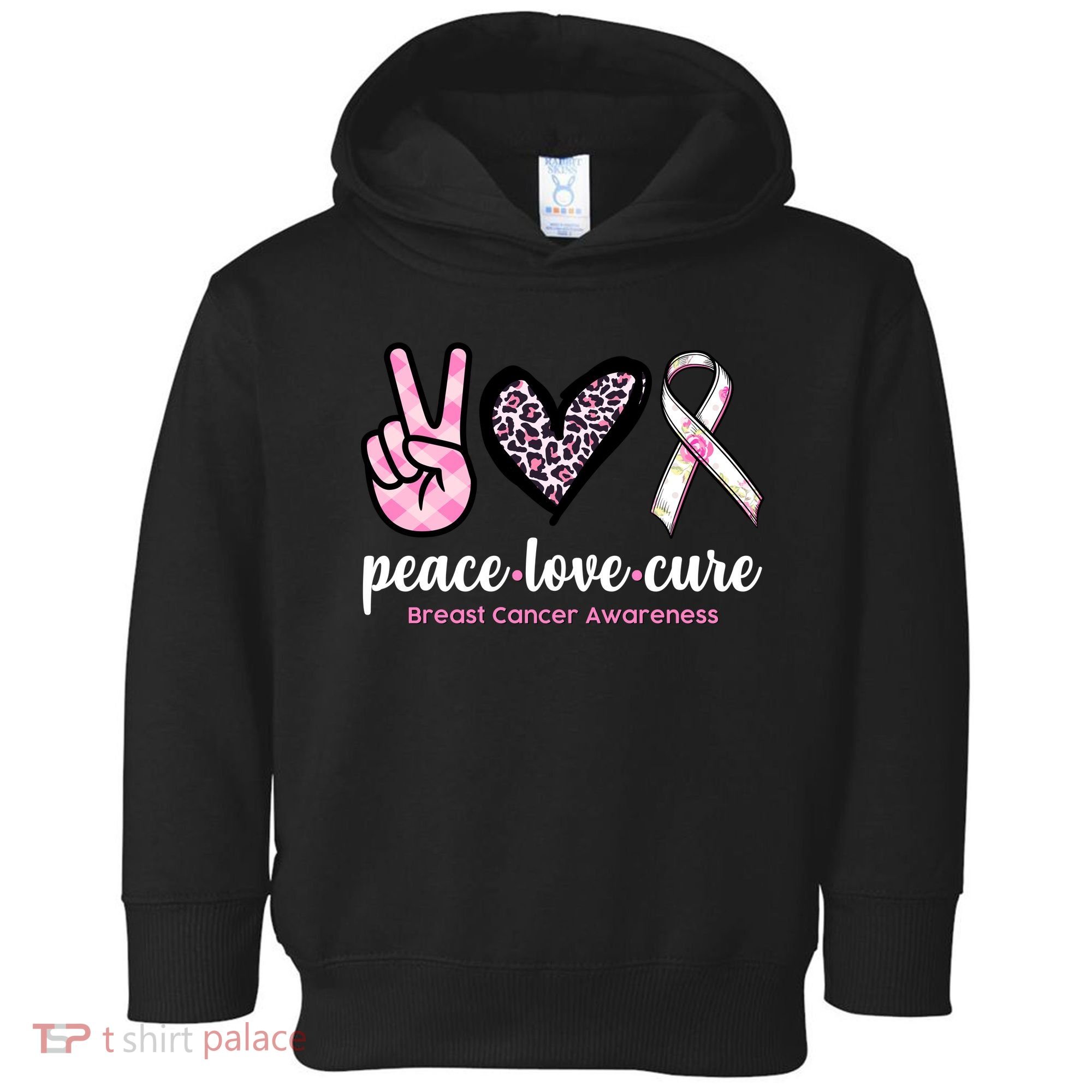 Peace Love Cure Breast Cancer Awareness Fashion Patterns Toddler Hoodie