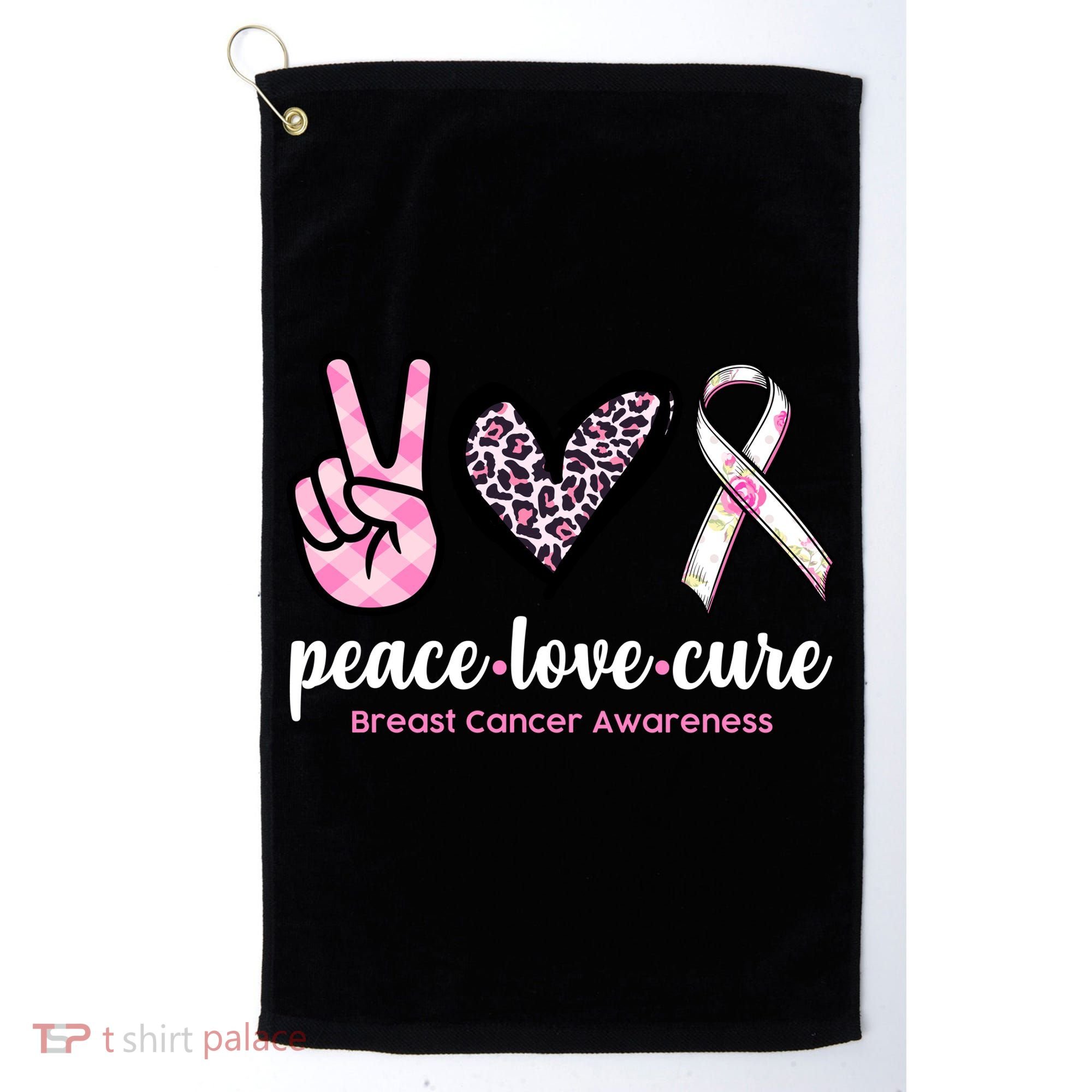 Peace Love Cure Breast Cancer Awareness Fashion Patterns Golf Towel