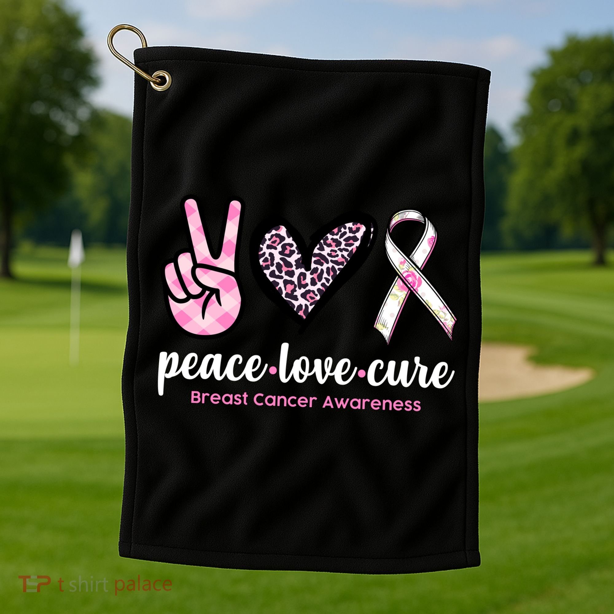 Peace Love Cure Breast Cancer Awareness Fashion Patterns Golf Towel