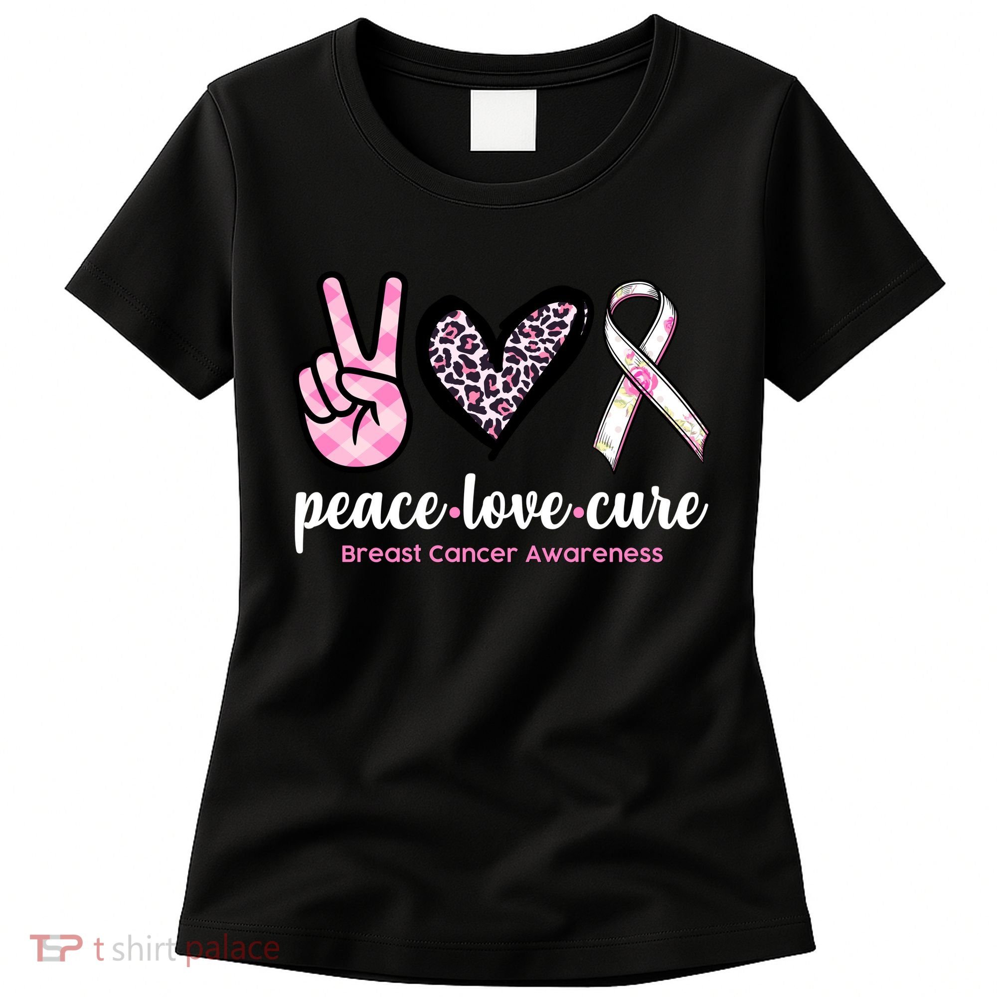 Peace Love Cure Breast Cancer Awareness Fashion Patterns Women's T-Shirt