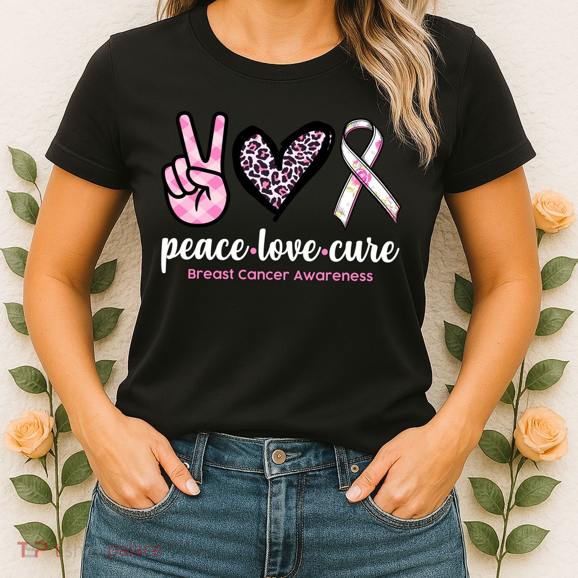 Peace Love Cure Breast Cancer Awareness Fashion Patterns Women's T-Shirt