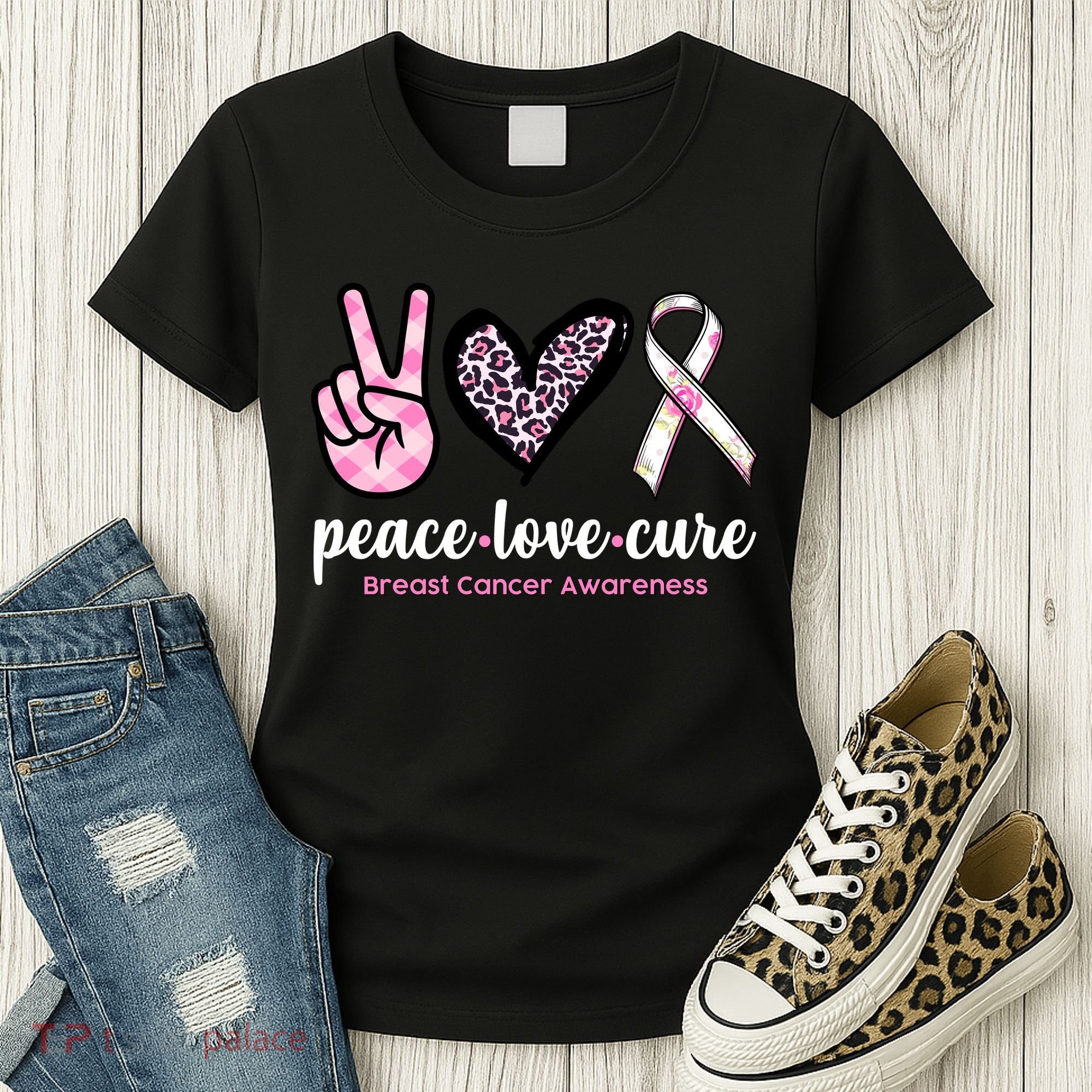Peace Love Cure Breast Cancer Awareness Fashion Patterns Women's T-Shirt