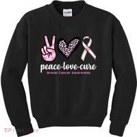 Peace Love Cure Breast Cancer Awareness Fashion Patterns Kids Sweatshirt thumb 0