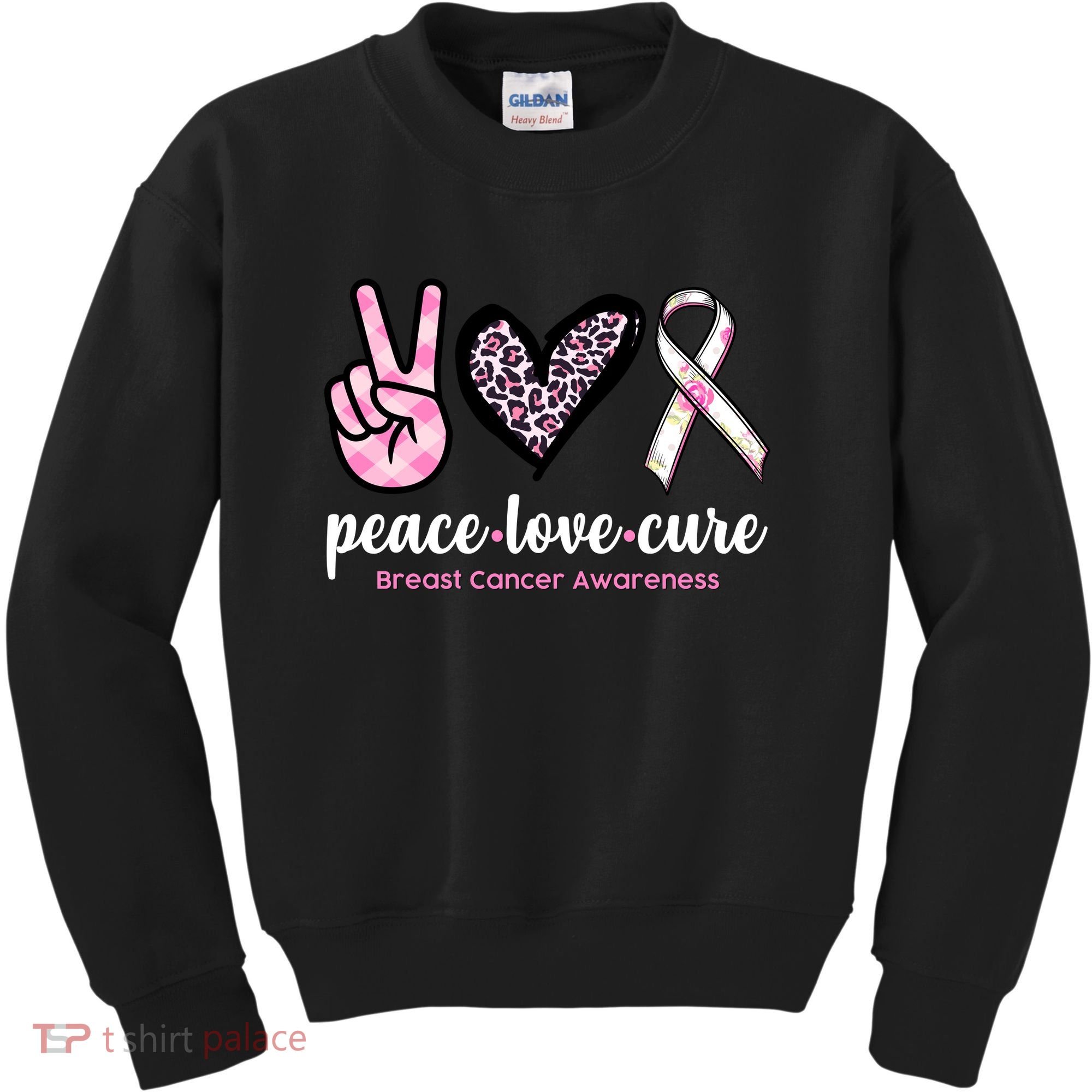 Peace Love Cure Breast Cancer Awareness Fashion Patterns Kids Sweatshirt