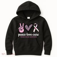 Peace Love Cure Breast Cancer Awareness Fashion Patterns Kids Hoodie thumb 0