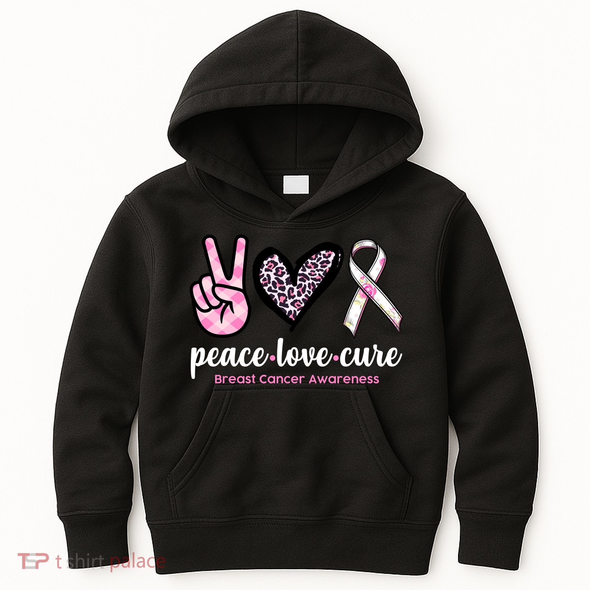 Peace Love Cure Breast Cancer Awareness Fashion Patterns Kids Hoodie