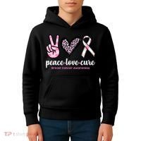 Peace Love Cure Breast Cancer Awareness Fashion Patterns Kids Hoodie thumb 4
