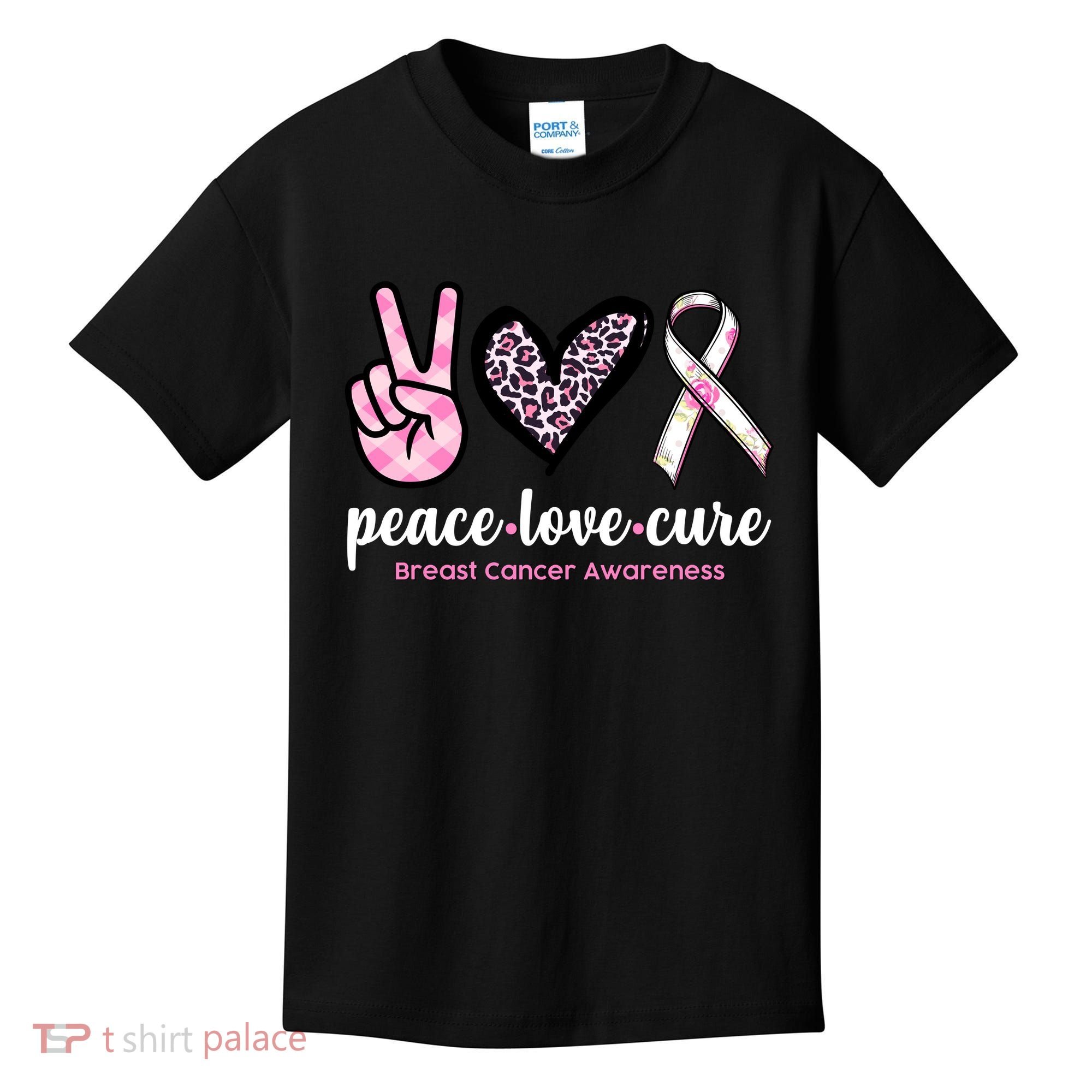 Peace Love Cure Breast Cancer Awareness Fashion Patterns Kids T-Shirt
