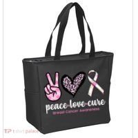 Peace Love Cure Breast Cancer Awareness Fashion Patterns Tote Bag thumb 2