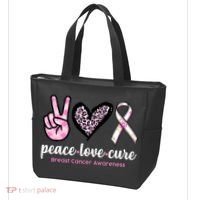 Peace Love Cure Breast Cancer Awareness Fashion Patterns Tote Bag thumb 3
