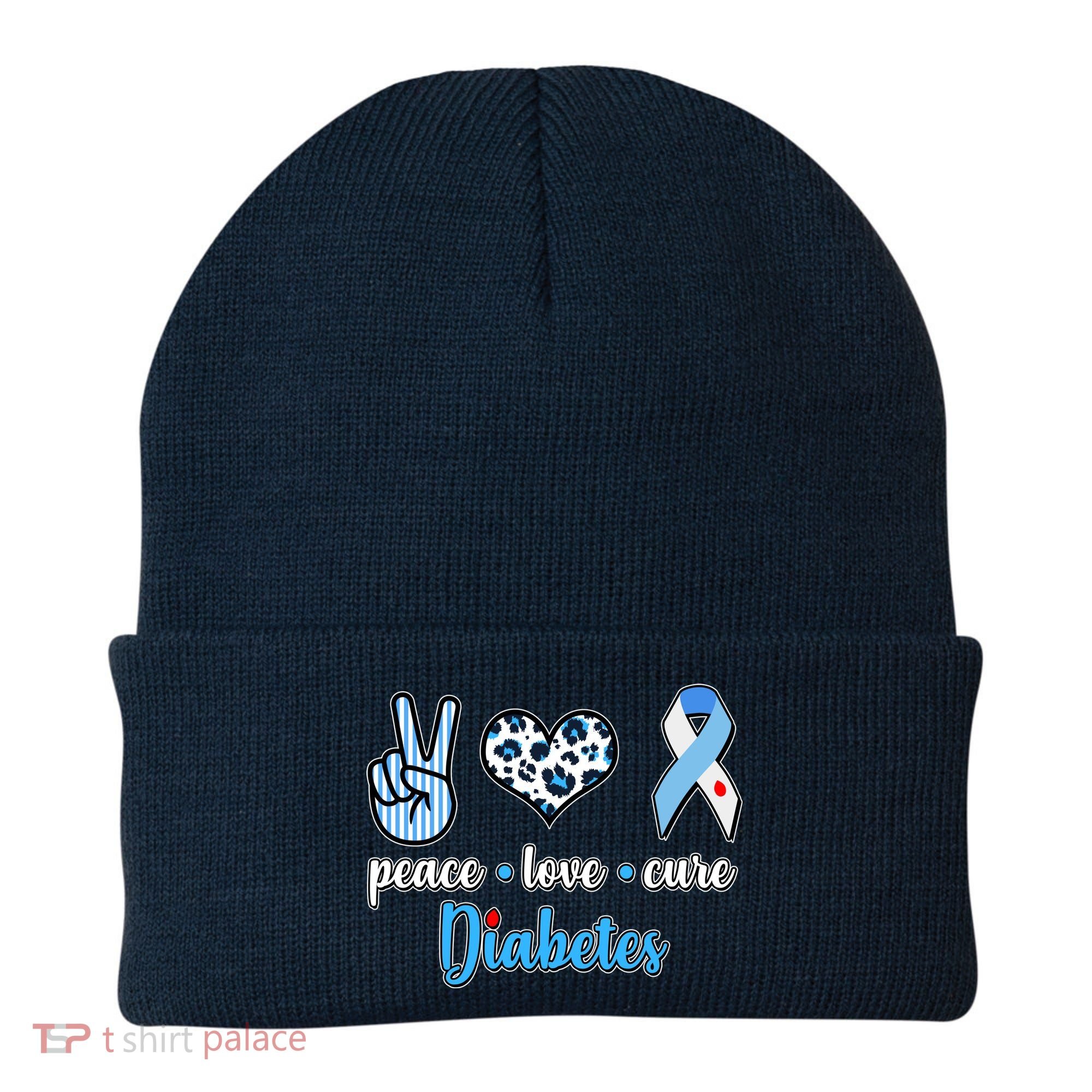 Peace Love Cure Diabetes Beanie