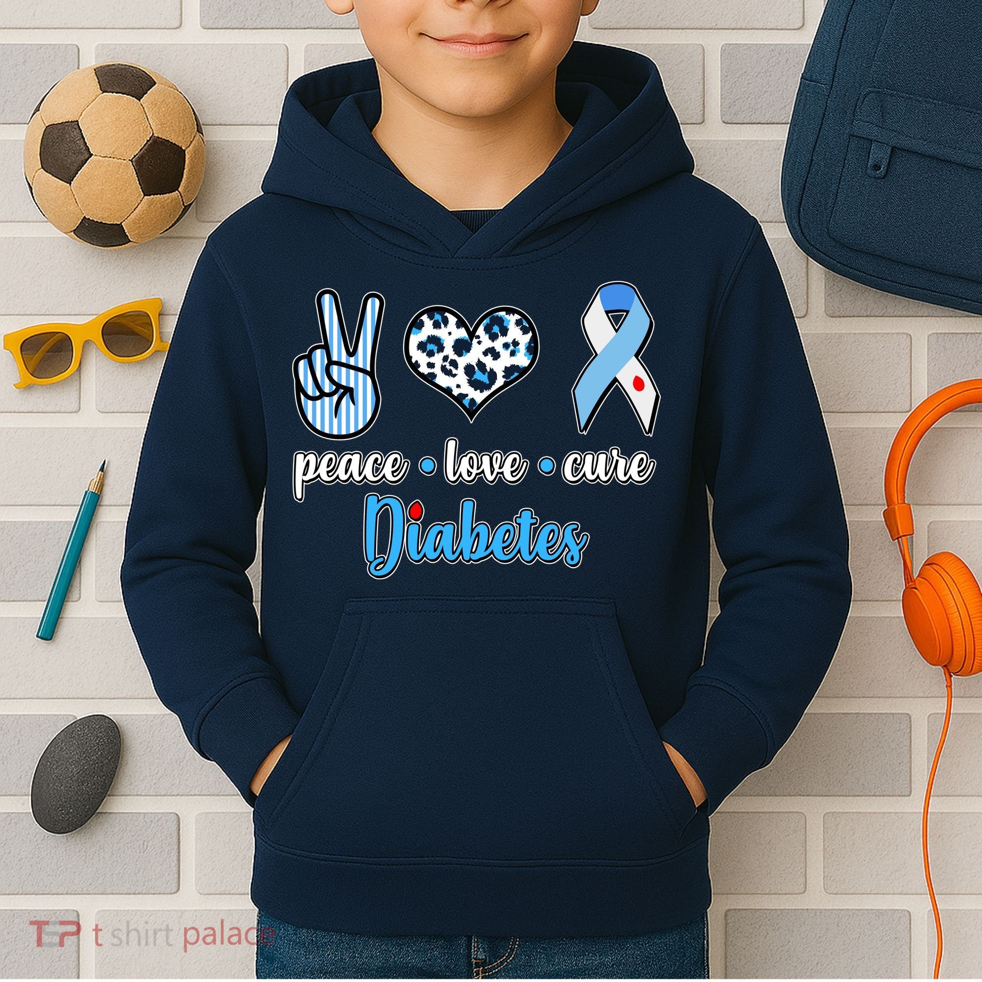Peace Love Cure Diabetes Kids Hoodie