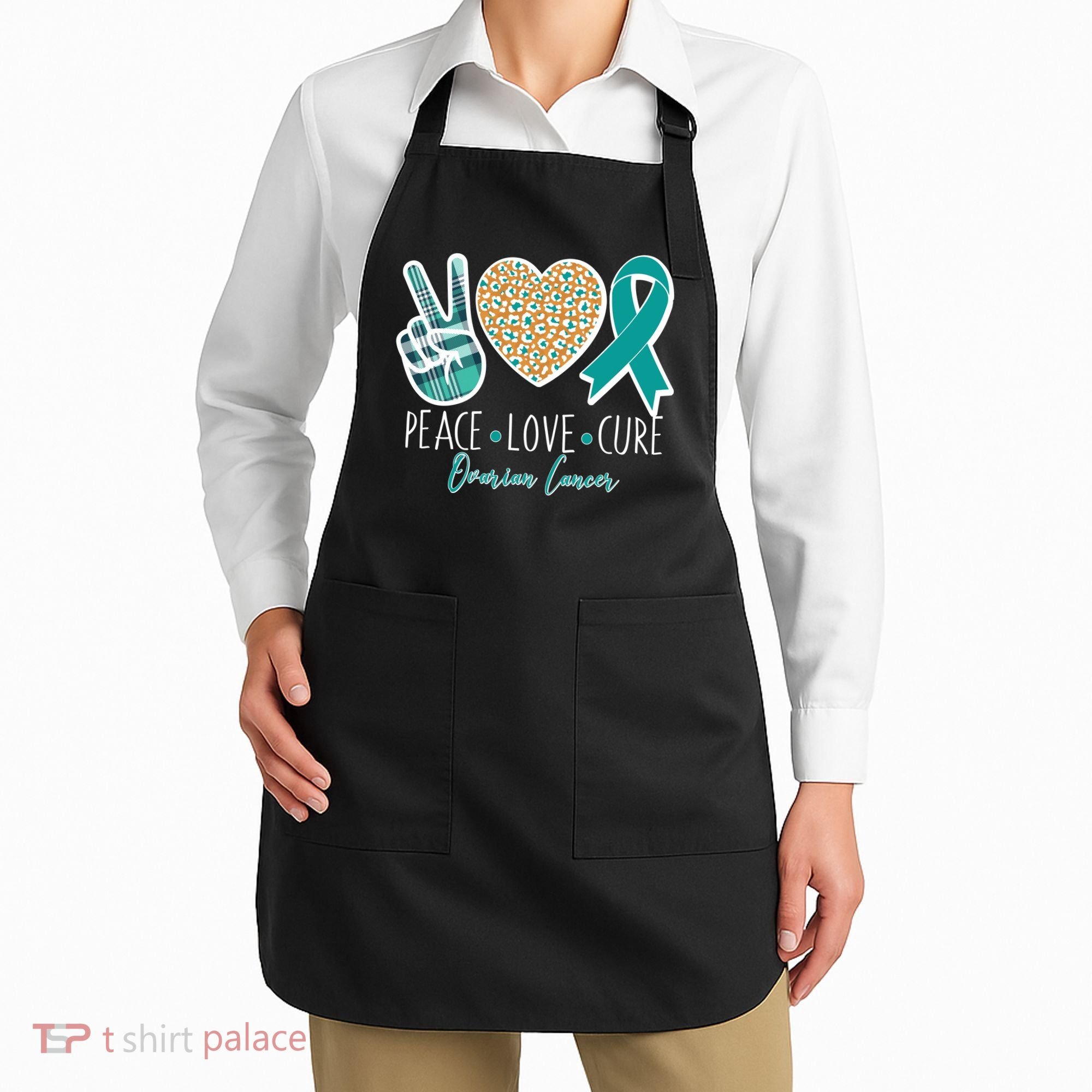 Peace Love Cure Ovarian Cancer Awareness Apron