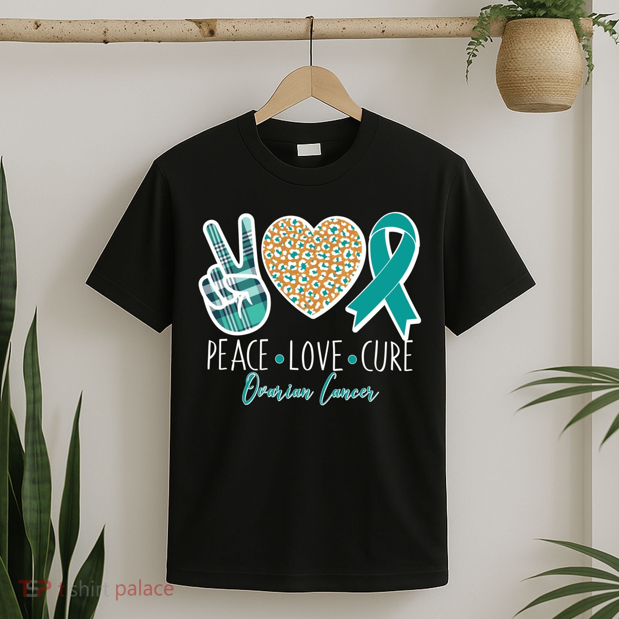 Peace Love Cure Ovarian Cancer Awareness T-Shirt