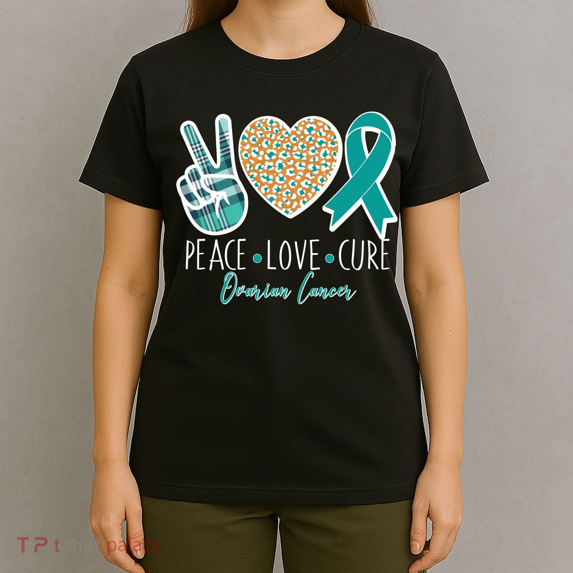 Peace Love Cure Ovarian Cancer Awareness T-Shirt