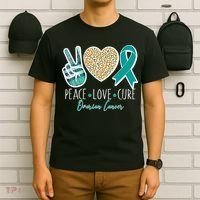 Peace Love Cure Ovarian Cancer Awareness T-Shirt thumb 6