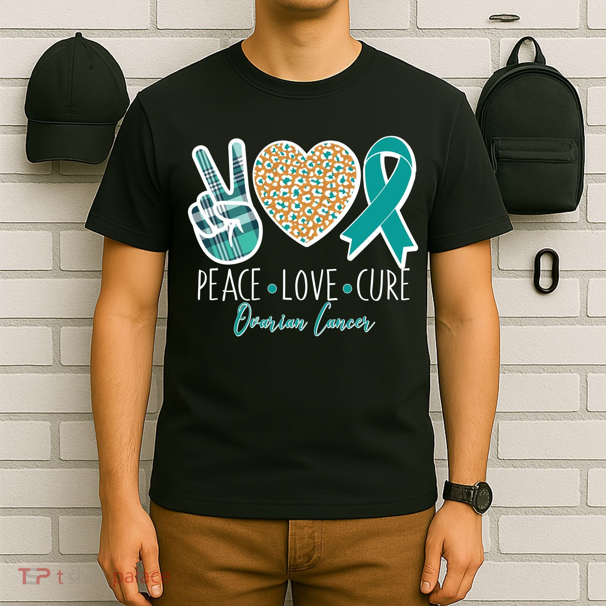 Peace Love Cure Ovarian Cancer Awareness T-Shirt